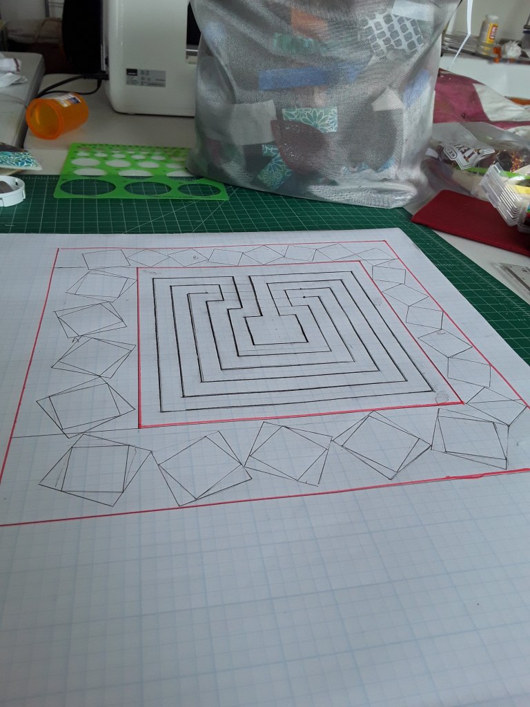 drawing design for tumbling blocks on a quilt. Done with a walking foot
